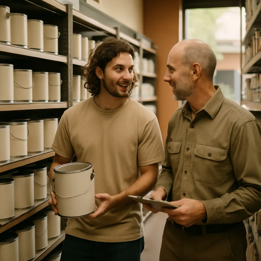 Two colleagues checking stock together in the aisle