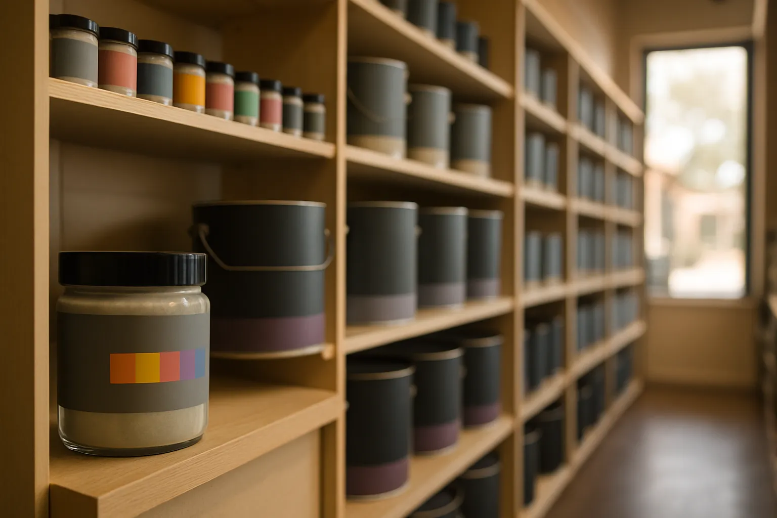 The shop floor of an independent benjamin moore paint and faux finishes shop in Scottsdale, AZ