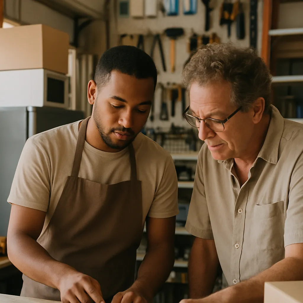A shop assistant helping a customer at the counter