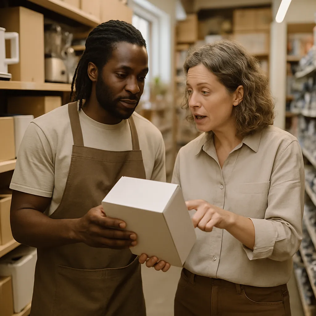 Two colleagues checking stock together in the aisle