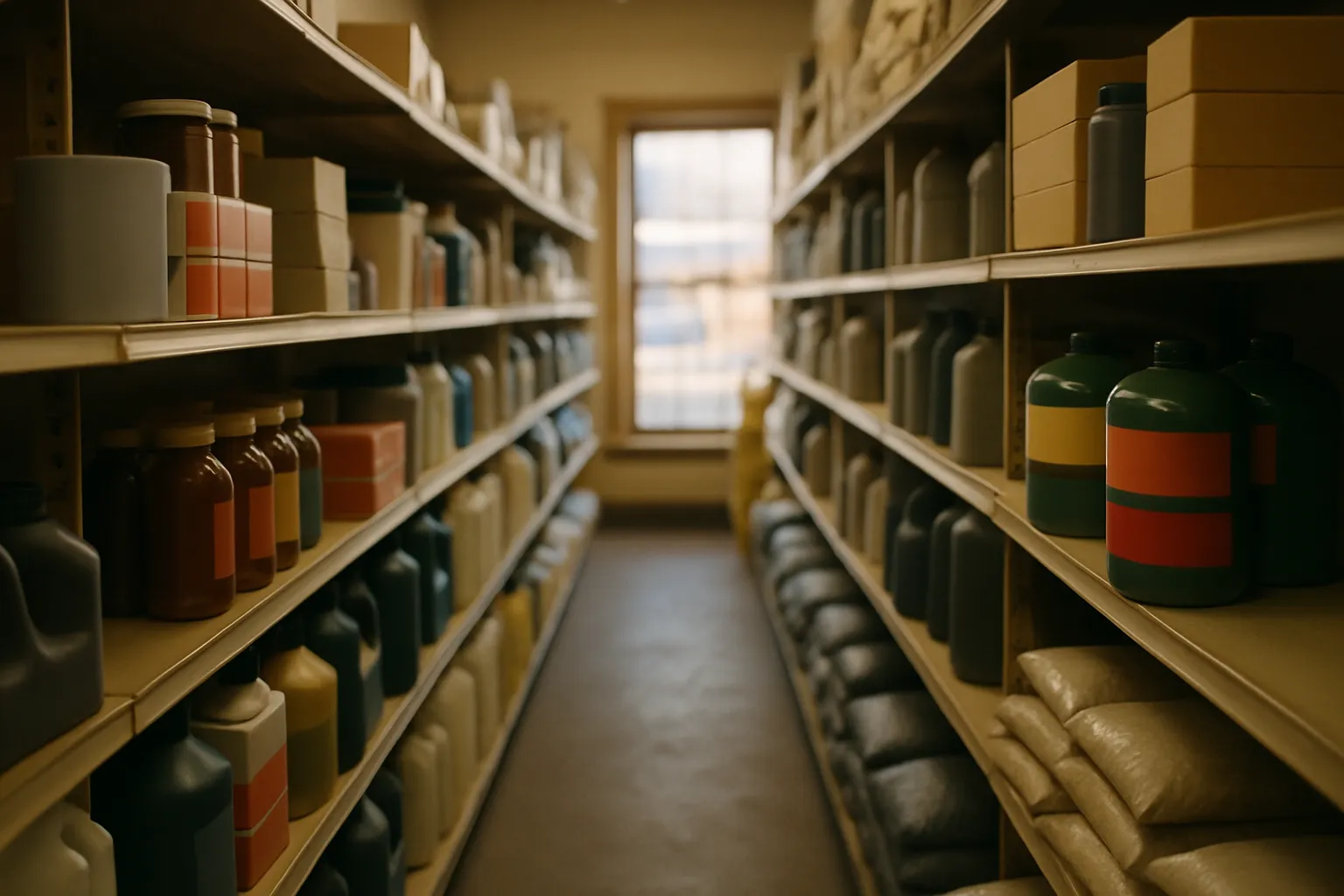 The shop floor of an independent automotive fluids & accessories and bagged soil, stone & ice melt shop in Cobleskill, NY