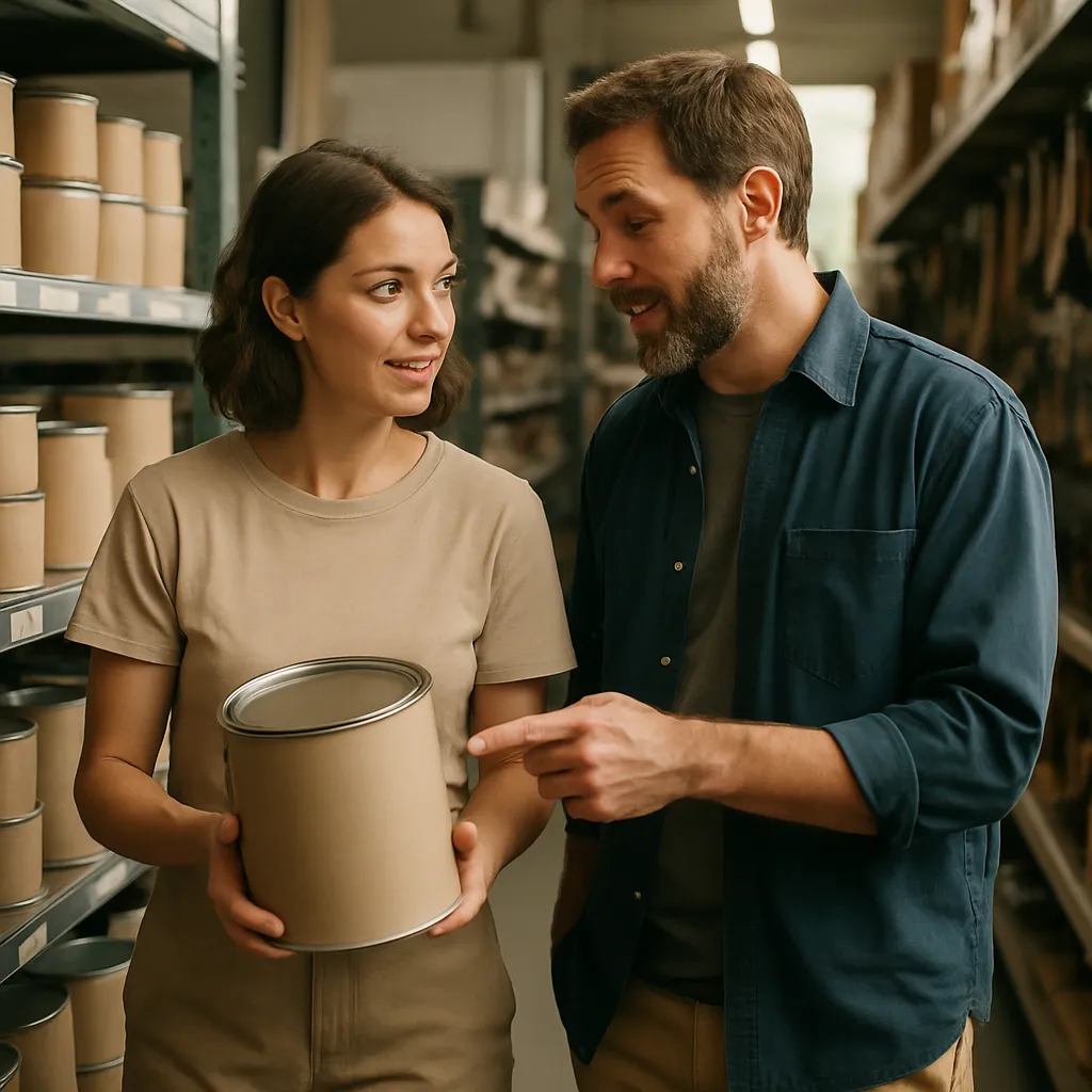 Two colleagues checking stock together in the aisle