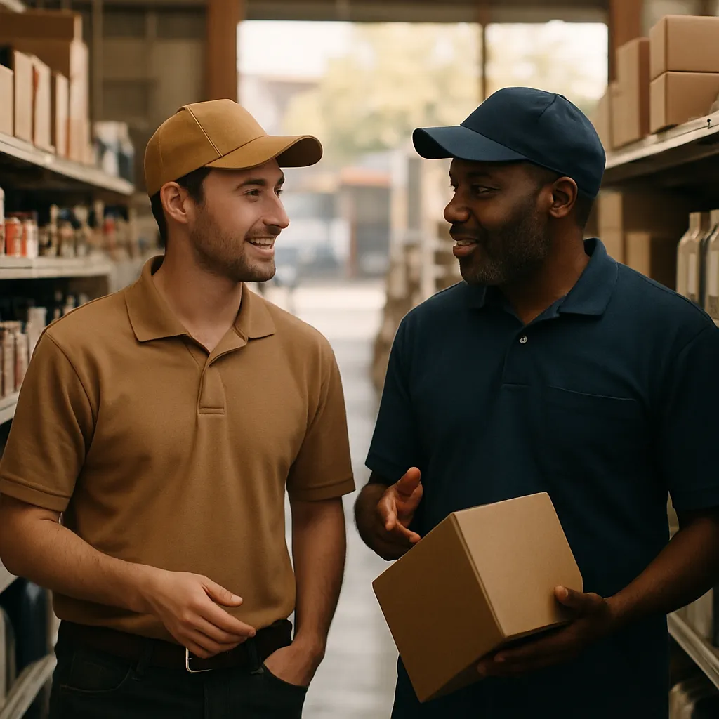 Two colleagues checking stock together in the aisle