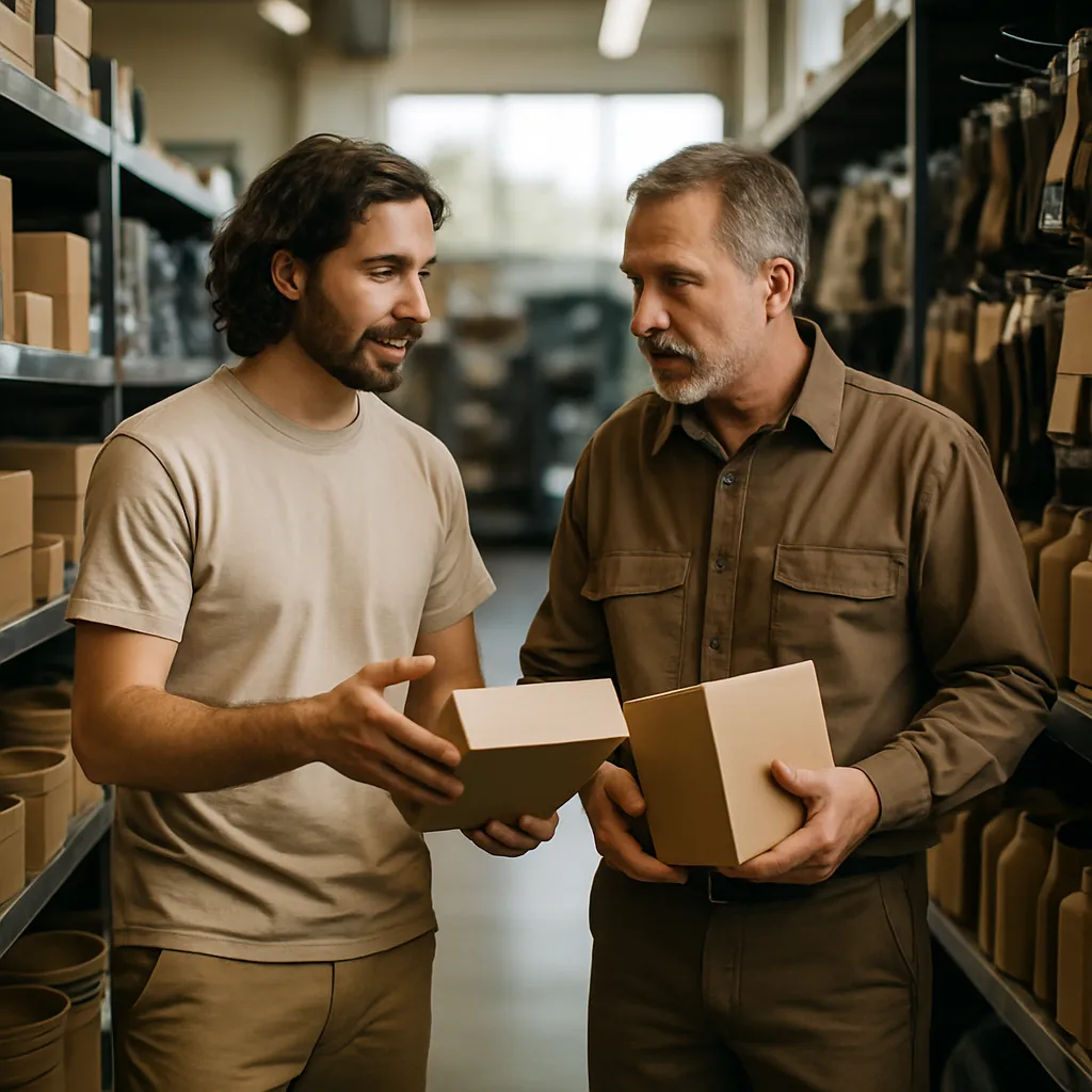 Two colleagues checking stock together in the aisle