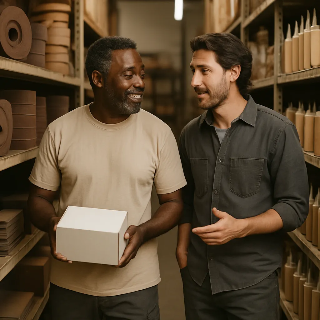 Two colleagues checking stock together in the aisle