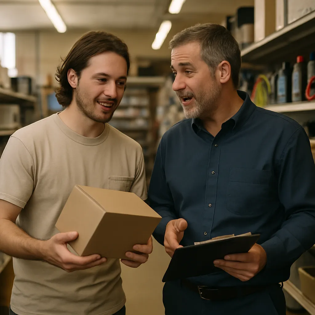 Two colleagues checking stock together in the aisle