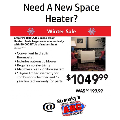 Empire Space Heater and Kozy World Ventless Heaters Available