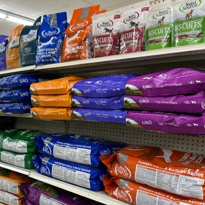 We carry a large selection of NutriSource dog and cat food.  We also have a large selection of treats.