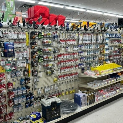 Sporting Goods has a great selection of fishing gear.  We have fishing poles, ice fishing poles, live bait, bike accessories, camping and rv items.  Stop in and check out our big selectin.