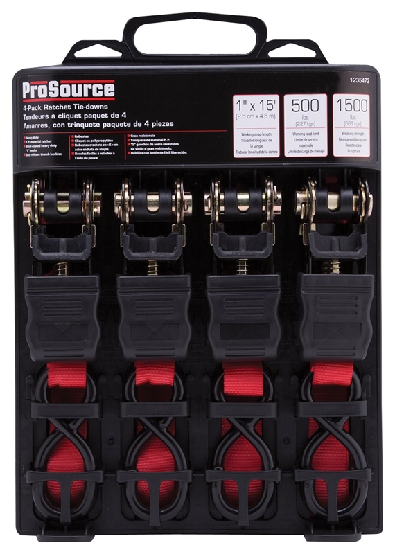 Prosource Fh Tie Down 1 In W 15 Ft L Polyester Webbing Metal Ratchet Red 500 Lb S Hook End Fitting Celebration Hardware