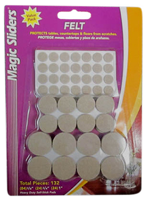 Surface Protectors, Felt Pad, Self-Stick, Oatmeal, Assorted, 132-Pk.