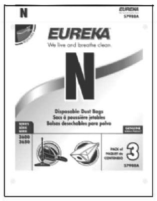 Genuine Eureka Vacuum Cleaner Bags 3 Bags Per Pack #57988B Style "N" 