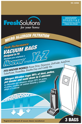 Vacuum Cleaner Bags, Y \u0026 Z Style, 3-Pk 