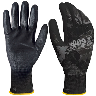 GORILLA GRIP Work Gloves, Tac-Black, Polymer Coating, Men's Large