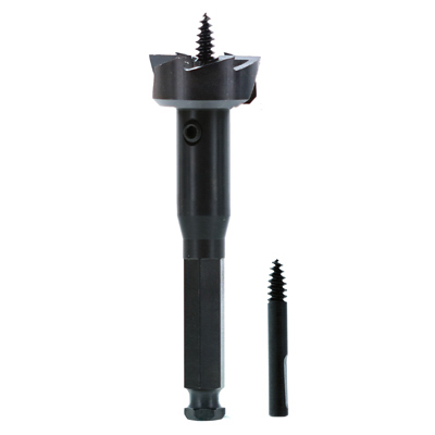 Self feed drill outlet bit