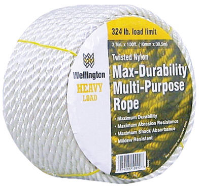 3/8-Inch x 100-Ft. Silvery White Nylon Rope