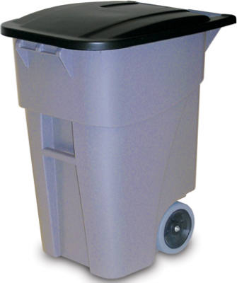 Rubbermaid 9W27 Brute 50 Gallon Rollout Trash Can With Lid, Gray