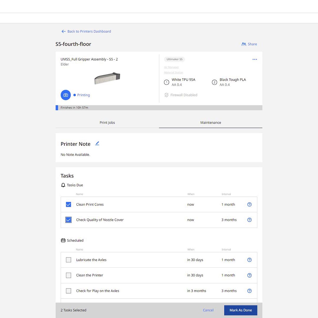 Printer detail page