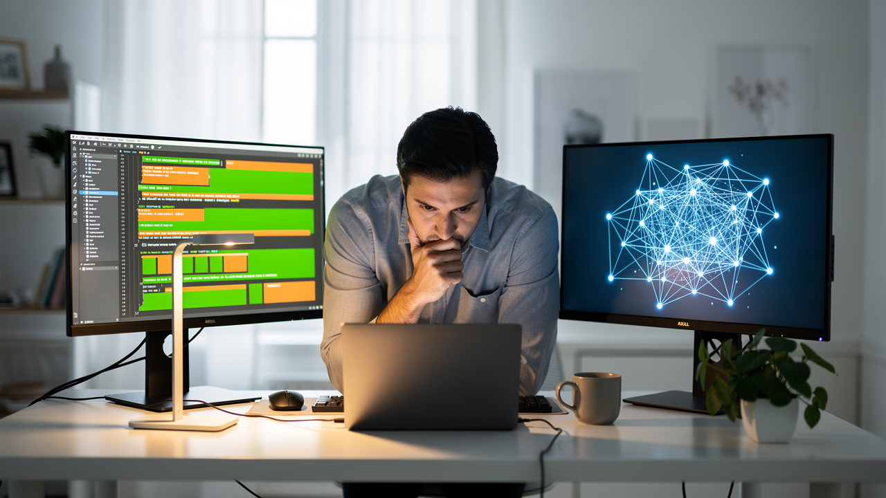 Developer using AI-assisted tools for legacy system dependency mapping