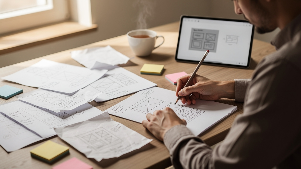 Designer sketching rapid prototypes during the Develop phase
