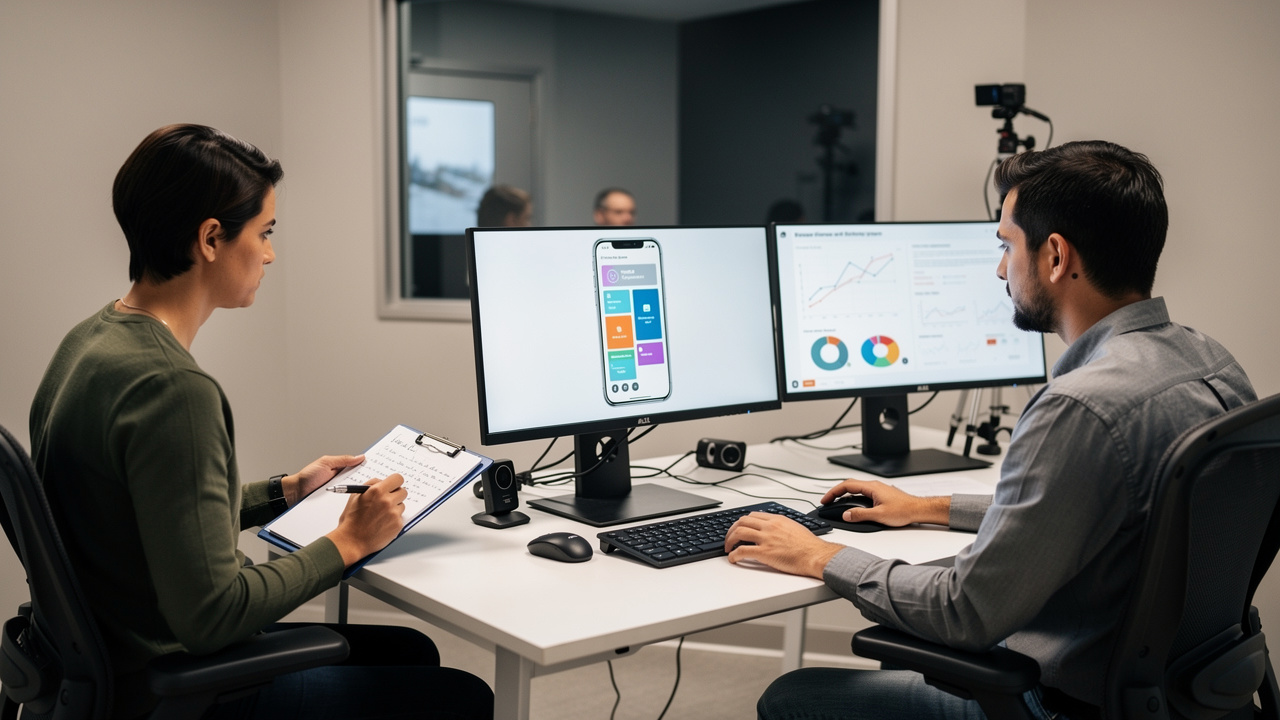 UX researcher conducting moderated usability testing session with participant