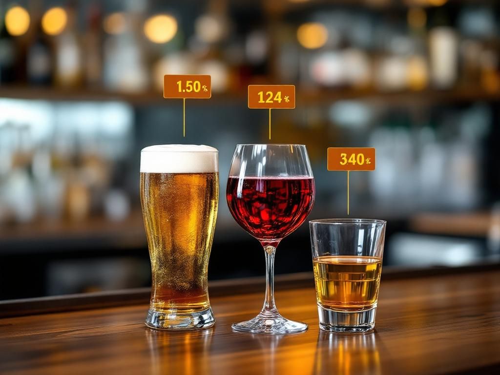 Different alcoholic drinks showing calorie content