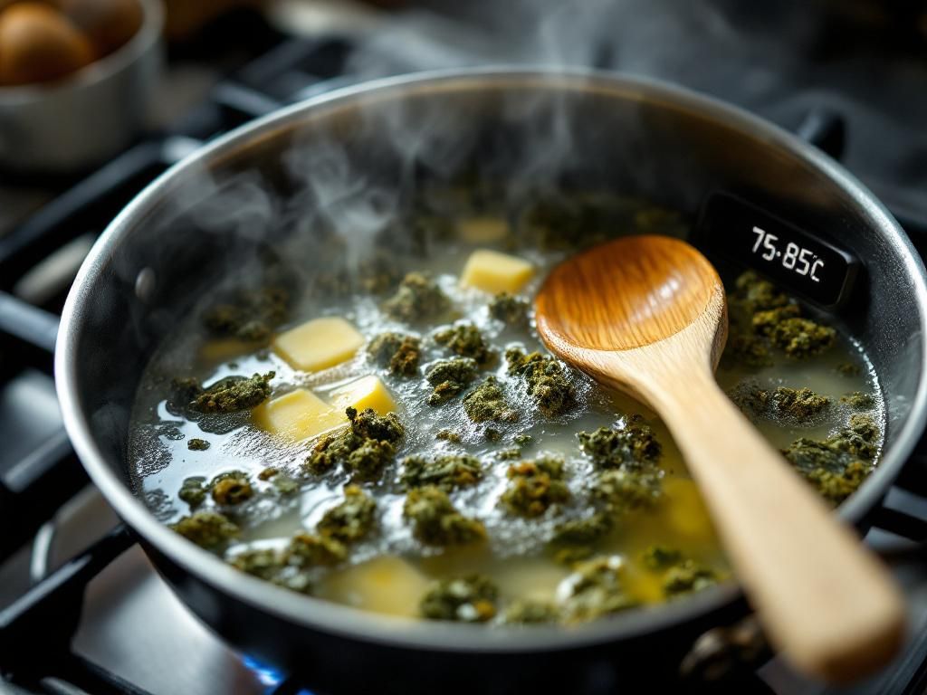 Cannabis butter infusion on stovetop