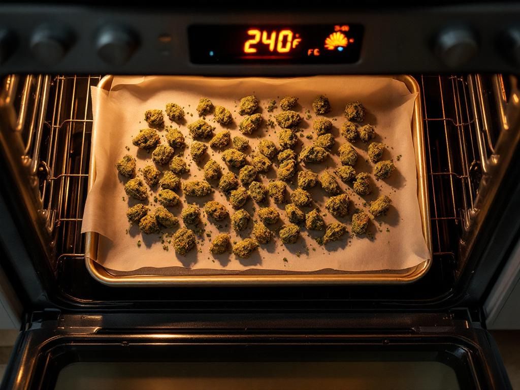 Oven decarboxylation setup with thermometer