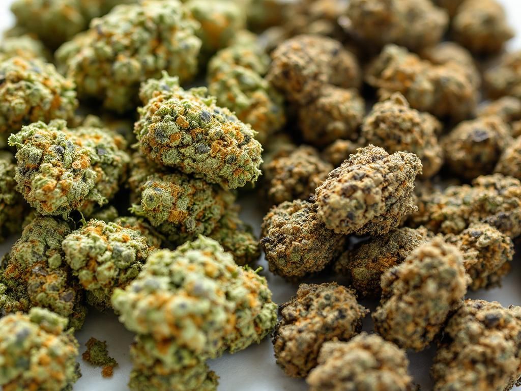 Fresh cannabis buds versus degraded buds comparison