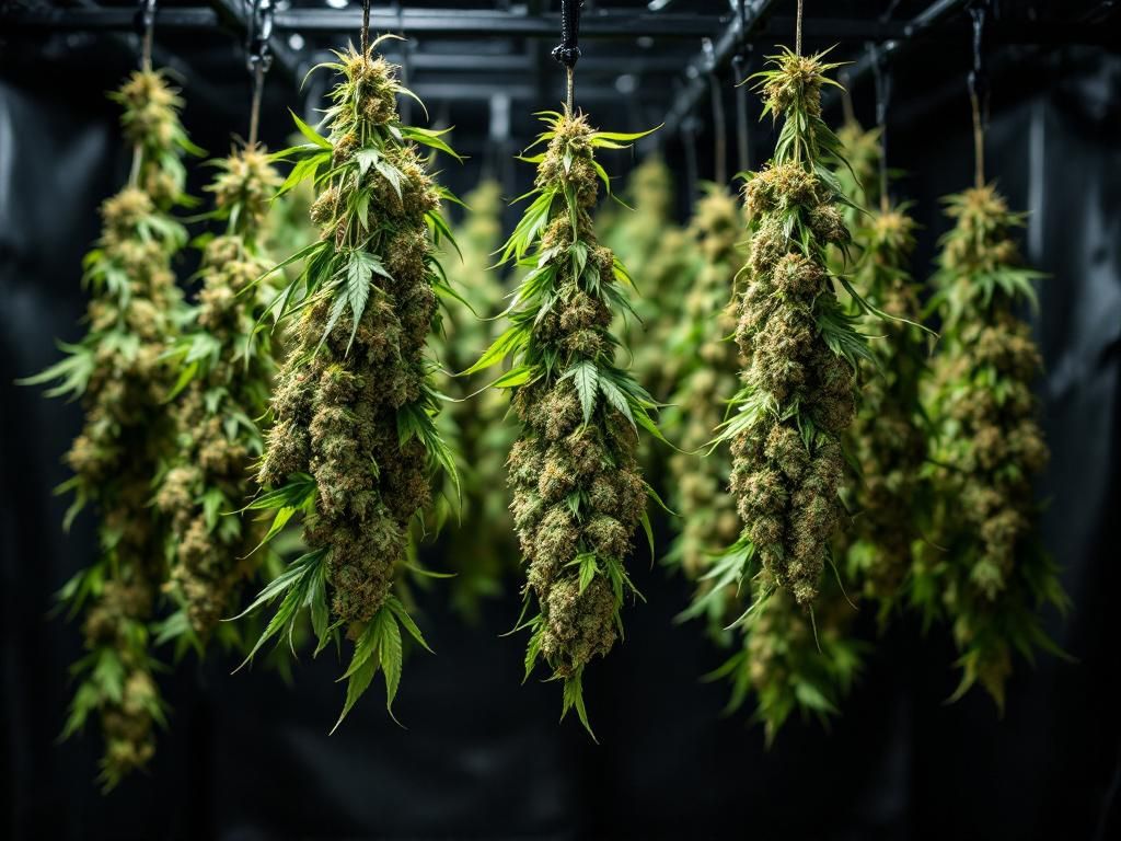 Cannabis branches drying in controlled environment