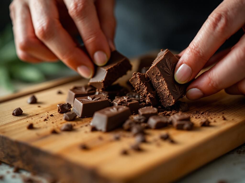 Person breaking cannabis chocolate edible