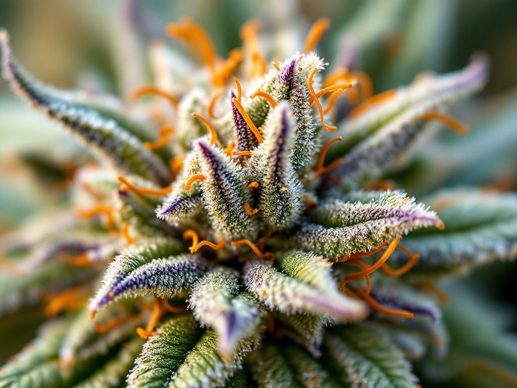 Cannabis flower showing trichomes and pistils