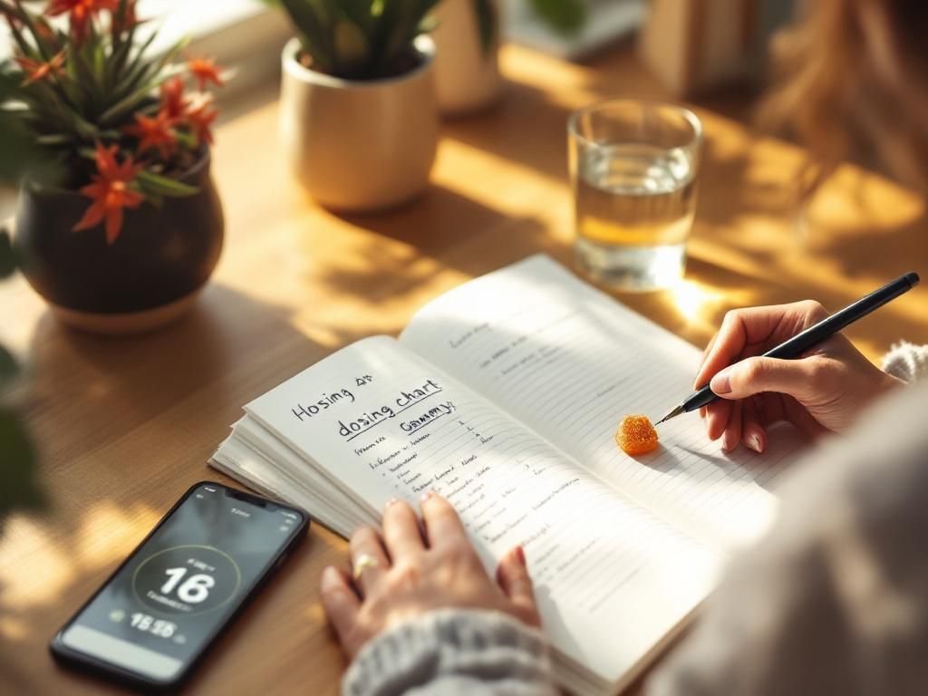 Person tracking cannabis gummy dosage in journal