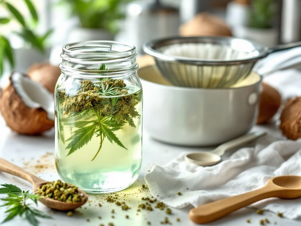 Cannabis-infused coconut oil preparation setup