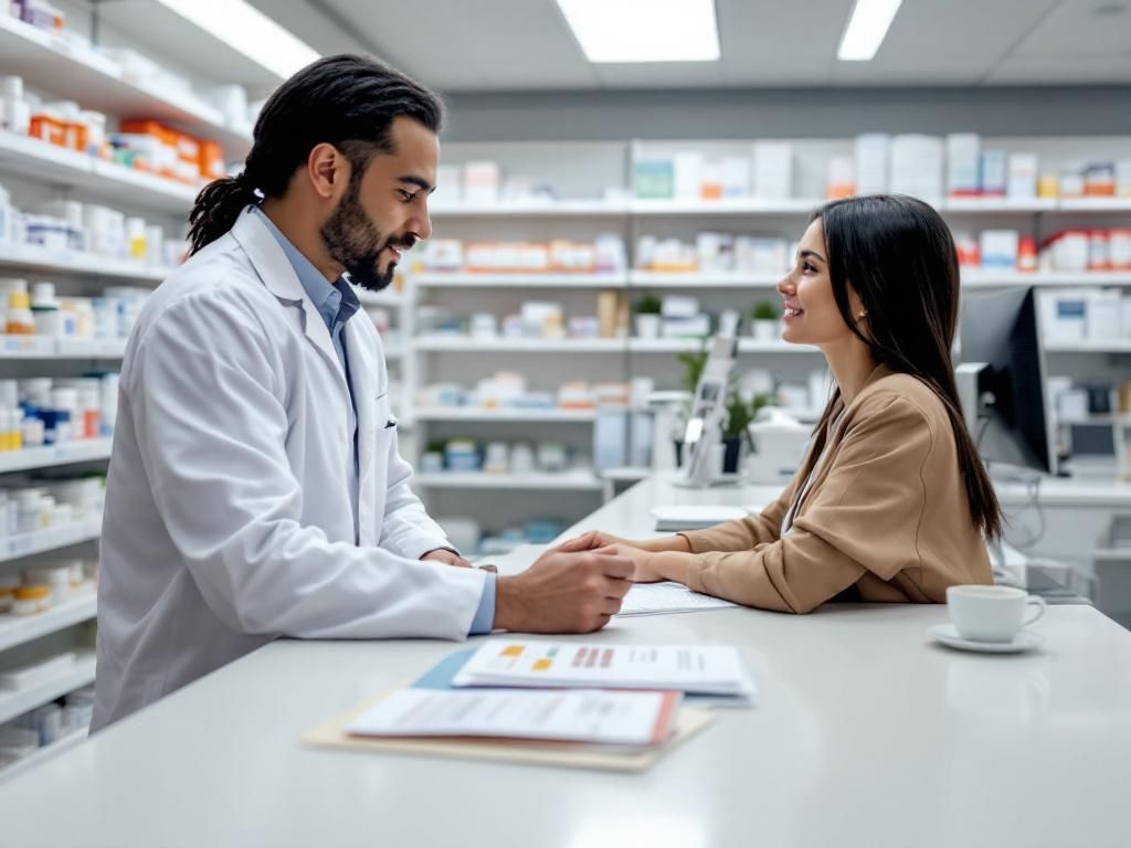 Pharmacist discussing cannabis medication interactions with patient