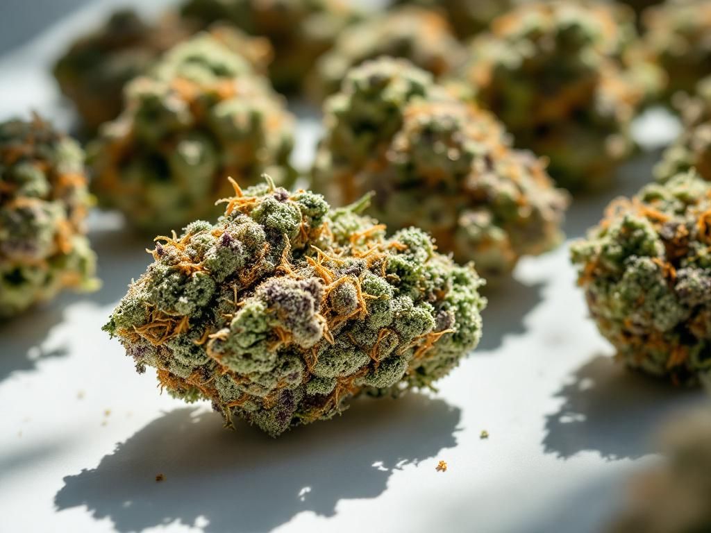 Premium cannabis buds with visible trichomes