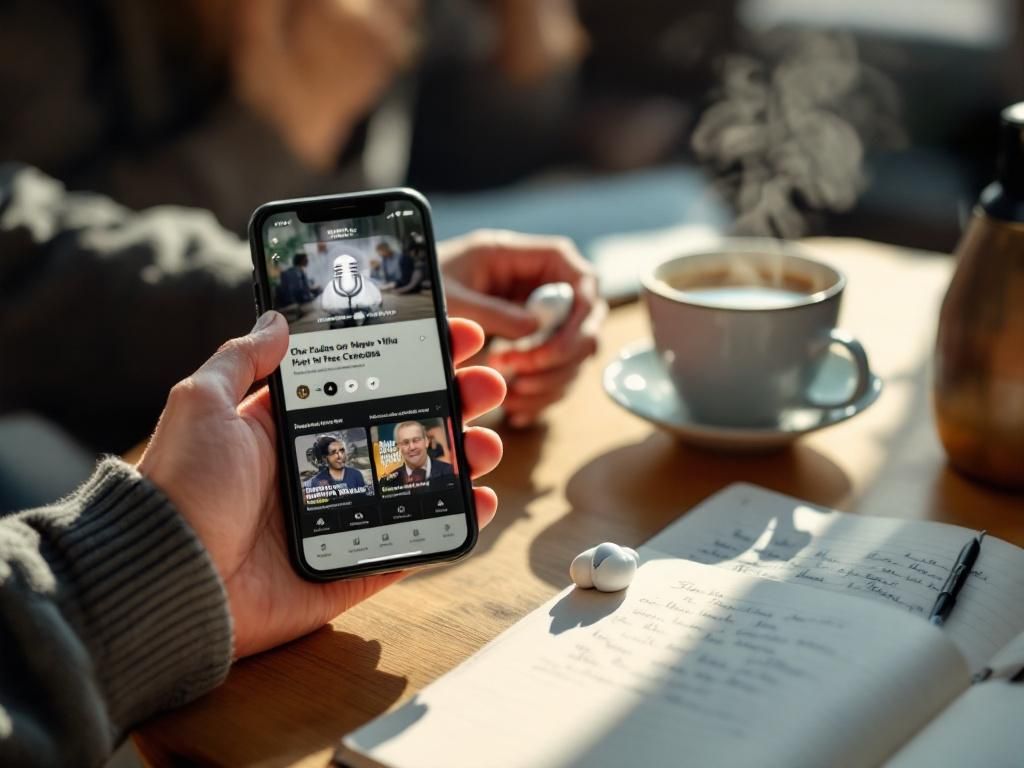 Smartphone displaying cannabis podcast recommendations
