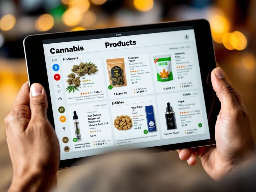 Cannabis product categories on tablet display