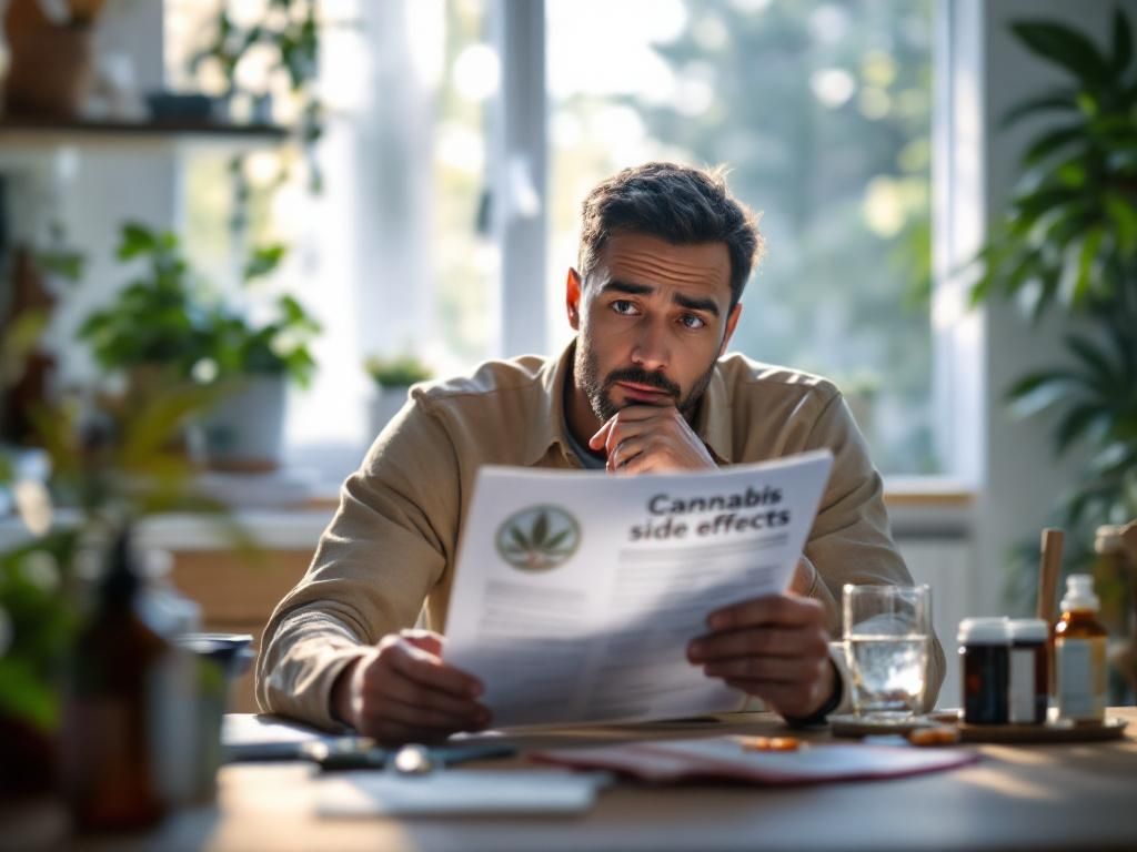Person considering cannabis safety and risks