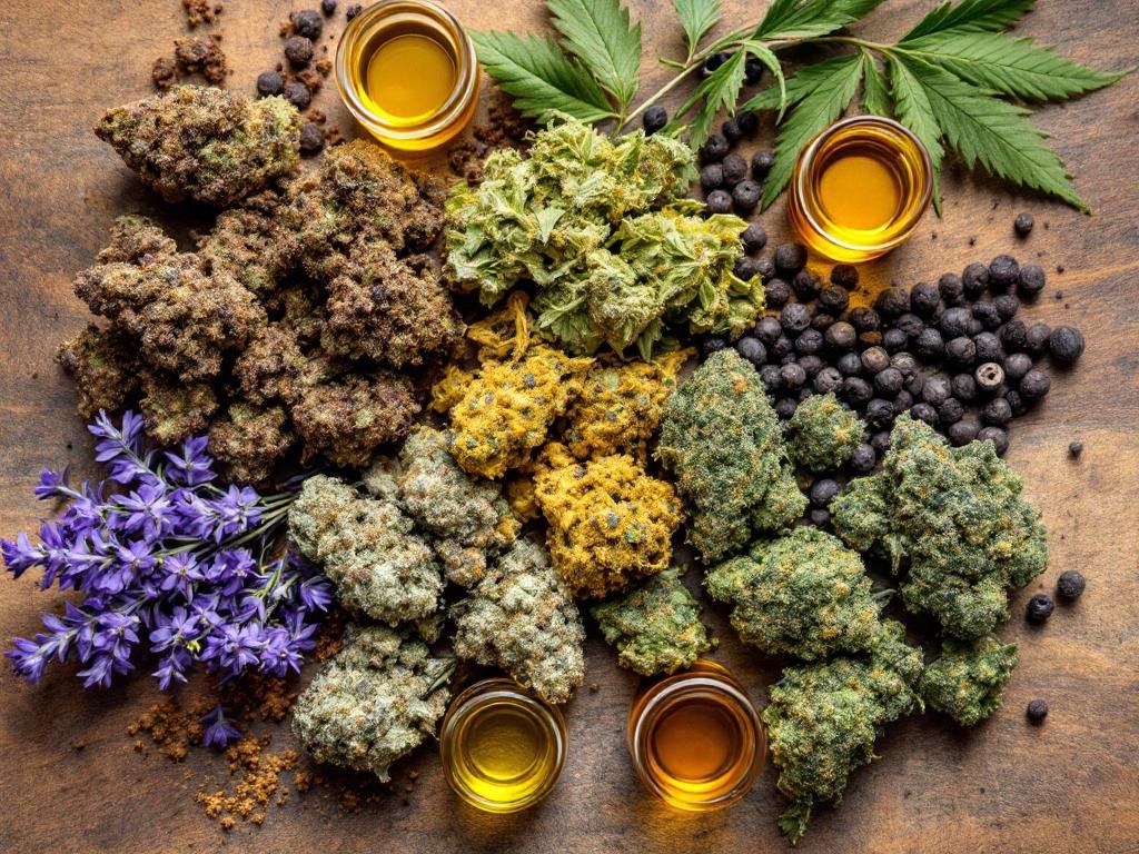 Various cannabis strains and terpene profiles display
