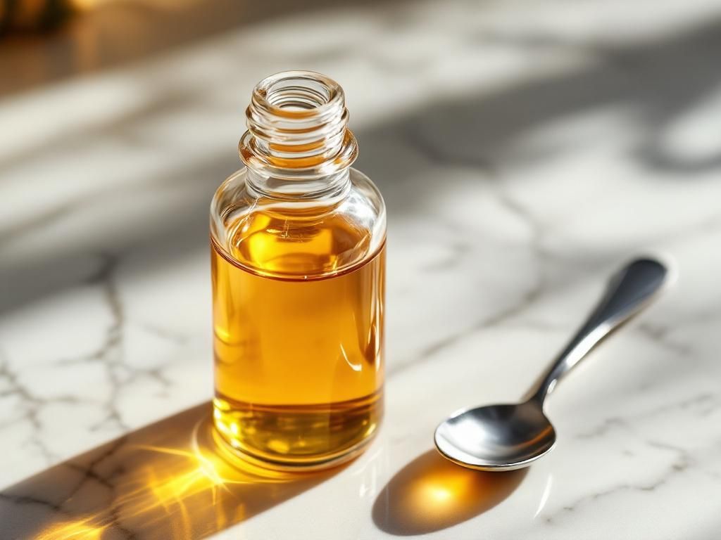 THC syrup bottle with measuring tools
