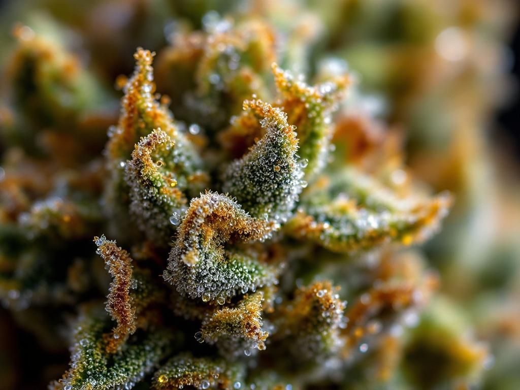 Cannabis trichomes showing terpene production