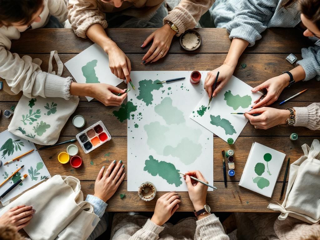 Women creating cannabis-themed crafts together