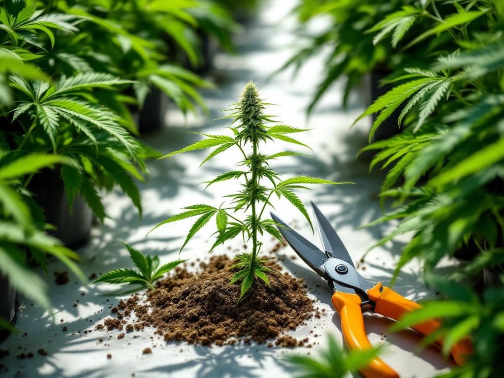 Cannabis plant after topping technique applied