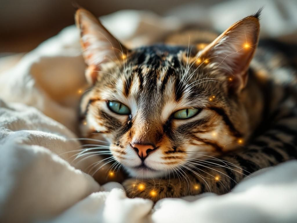 Cat showing peaceful expression with ECS visualization