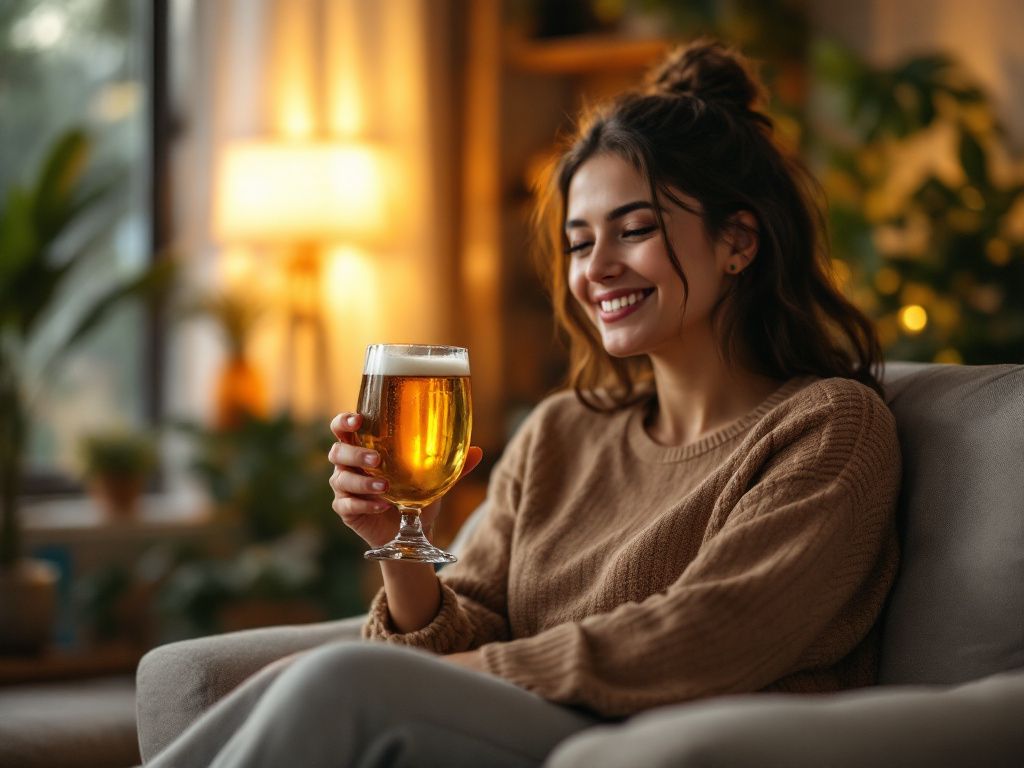 Person enjoying CBD beer relaxation