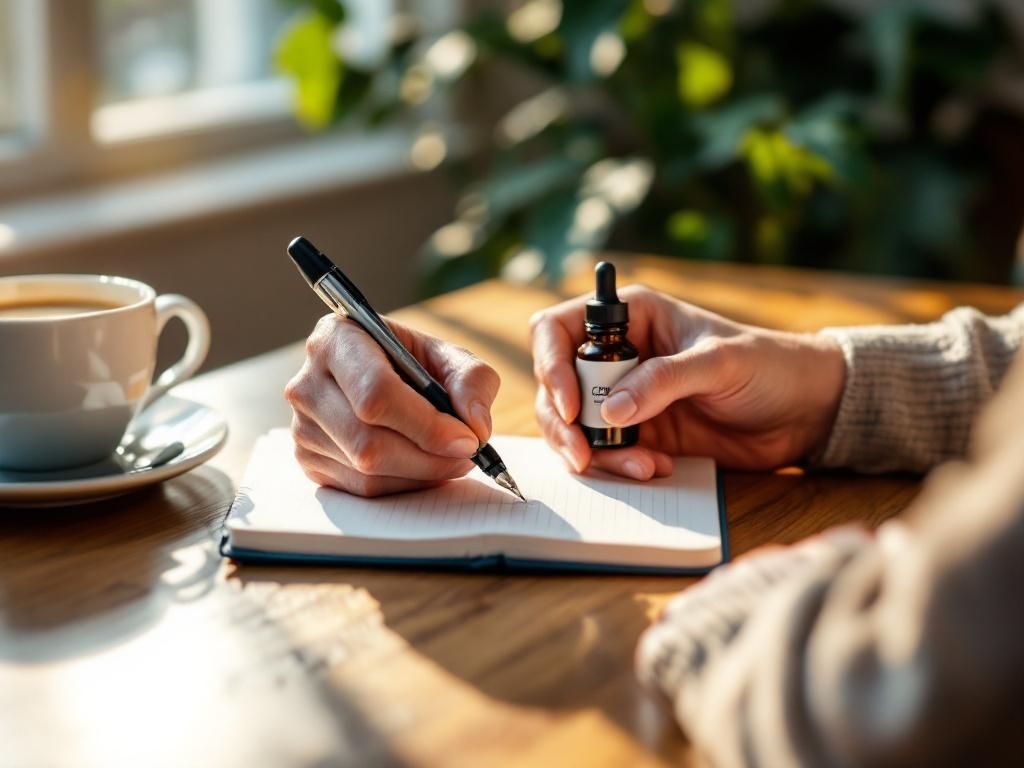 Person writing in CBD tracking journal