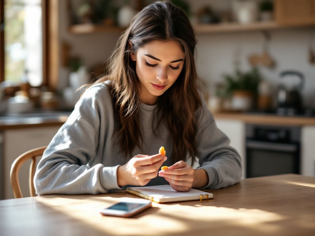 Woman tracking CBD gummy dosage