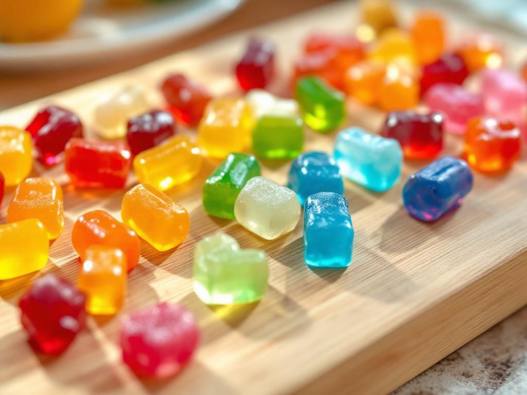 Assorted flavored CBD gummies rainbow arrangement