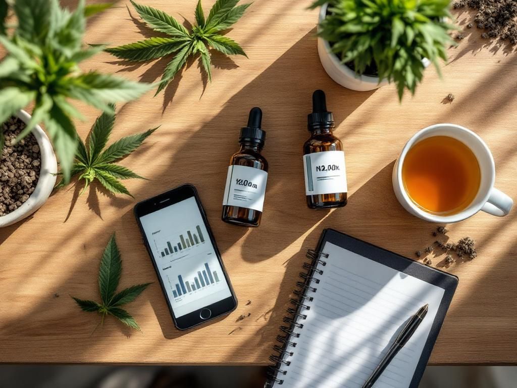 CBD products comparison on wooden desk